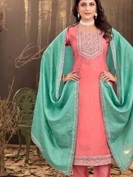 Designer Kurtis -Peach-Teal