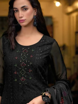 Organza Chikankari Designer Suit - Black