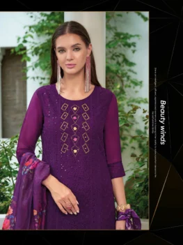 Organza Chikankari Designer Suit - Purple