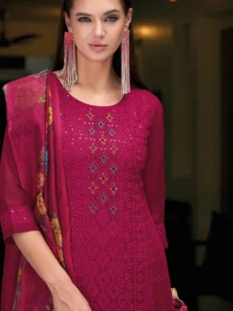 Organza Chikankari Designer Suit - Red
