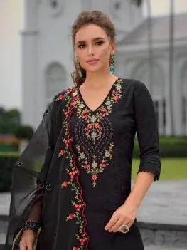 Black Embroidered Kurti & Tulip Dhoti Set