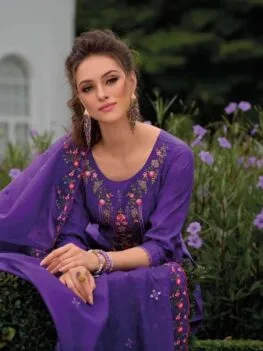 Purple Embroidered Kurti & Tulip Dhoti Set