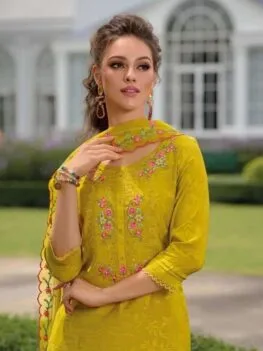 Yellow Embroidered Kurti & Tulip Dhoti Set